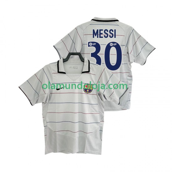 Camisola FC Barcelona Lionel Messi 30 2003 Retro Homem Equipamento Segundo 2004 Manga Curta